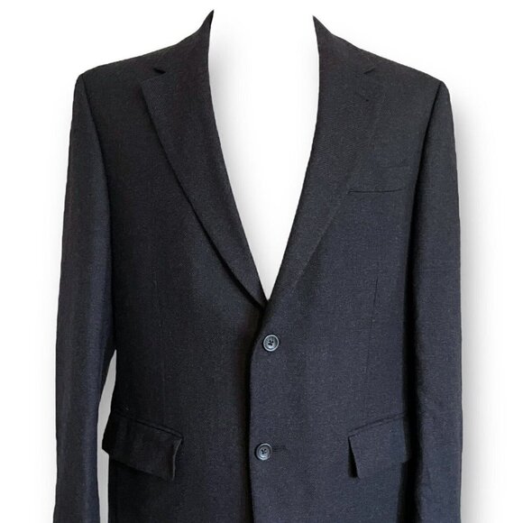 Oscar de la Renta Mens Blazer 43R Charcoal Gray Wool Flannel Two Button Jacket - Picture 3 of 11